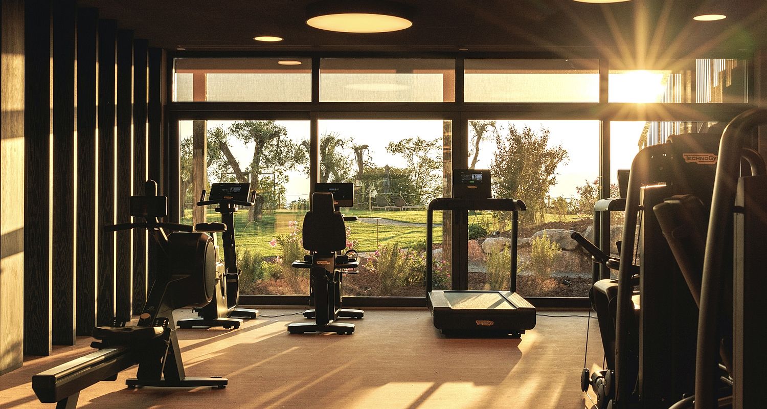 Fitness room with sunlight in the wellness hotel